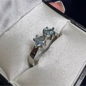 Ring Aquamarine Gemstones 925 Sterling Silver Double Stone Prong Set